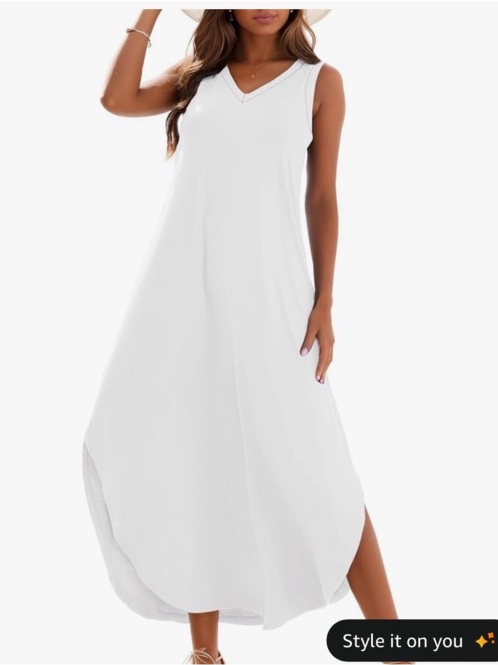 Sleeveless V-Neck Maxi Dress in White NWT Pockets Size Small (4-6)